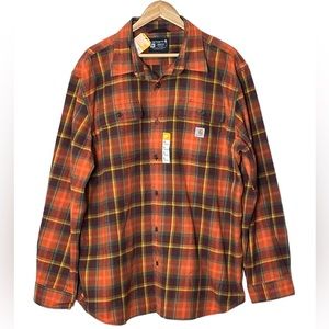 Carhartt Men's Heavyweight Plaid Flannel Shirt - Burnt Sienna- Size Extra Large